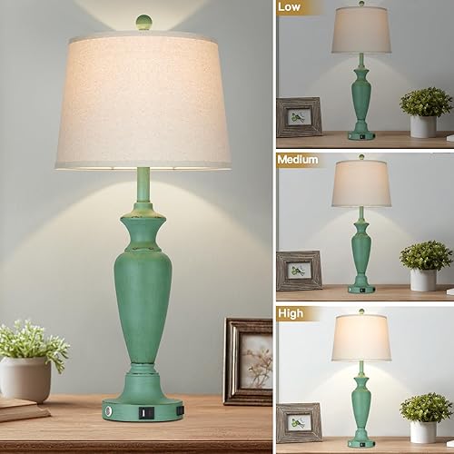 Miniatura 3 de Juego de 2 lámparas de mesa de metal de 30 pulgadas de alto, lámparas de noche con control táctil para mesita de noche de dormitorio, lámpara de