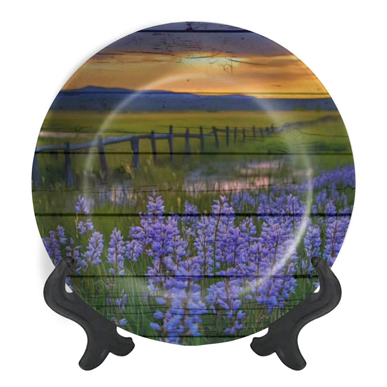 Decorative Plates for Display Meadow Filled Wildflowers Spring Sunset Gift Plates Ceramic Collections Plates Hanging Artwork for Living Dining Room Kitchen Souvenir