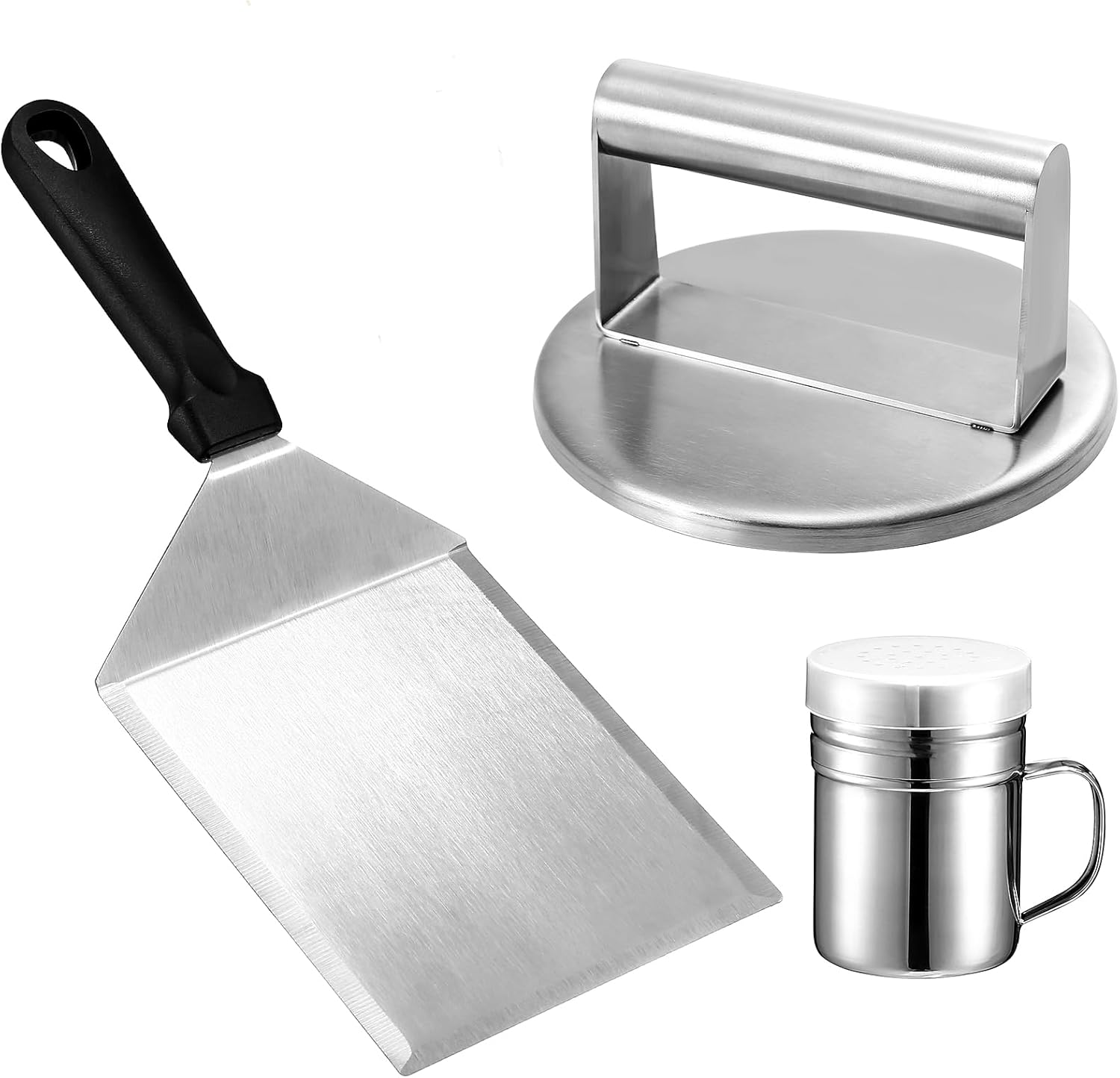 GWHOLE Barbecue Tool Set Spatula Turner Burger Patty Press Spice Pot Griddle Accessories Stainless Steel Smasher Scraper for Outdoor Grill Barbecue Flat Top Griddle BBQ Kitchen Cooking GWHOLE Barbecue Tool Set Spatula Turner Burger Patty Press Spice Pot Griddle Accessories Stainless Steel Smasher Scraper for Outdoor Grill Barbecue Flat Top Griddle BBQ Kitchen Cooking