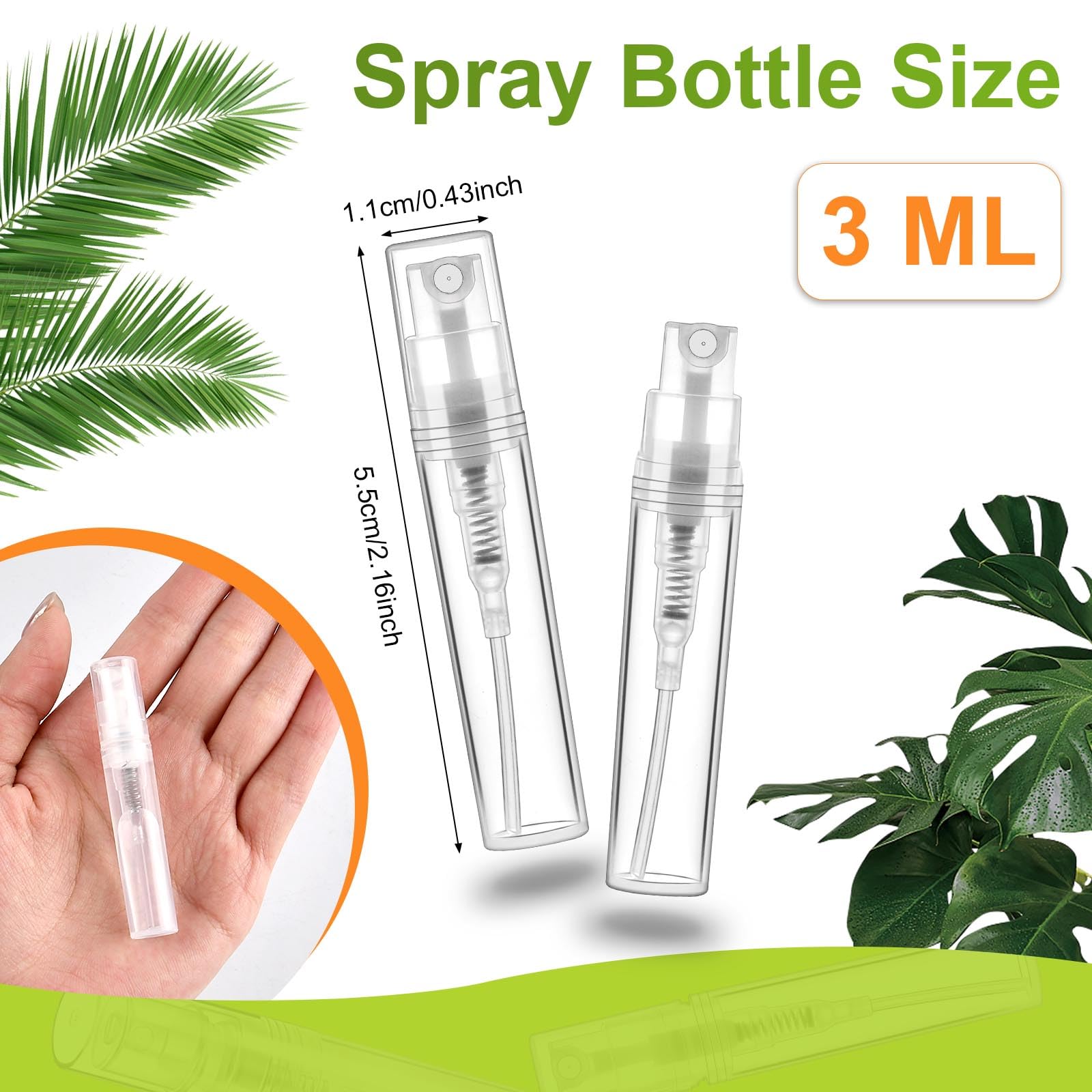 Mini-Sprühflaschen, 3 ml, transparente Kunststoff-Sprühflaschen, nachfüllbarer Parfümzerstäuber, feiner Nebel, Parfüm-Sprühflasche, leere tragbare Probenbehälter für die Reinigung von