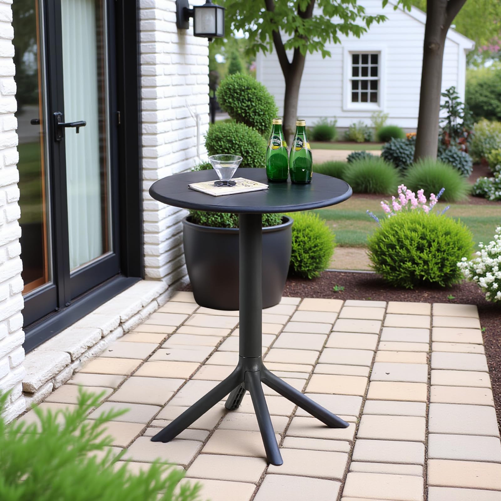 Set da pranzo rotondo con 4 sedie, tavolo da giardino rotondo per giardino, balcone, terrazza, tavolo Ø 60 cm + 4 poltrone grigio-verde