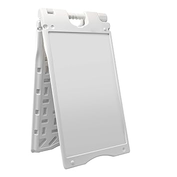 Jumbl A-Frame Signboard 15.7 x 26 Display Surface Small Outdoor Sandwich Board w/Weather Resistant PVC Sign Protector & Sand Fill Holes Dual Signage Stand for Storefront Sidewalk Curb (White)