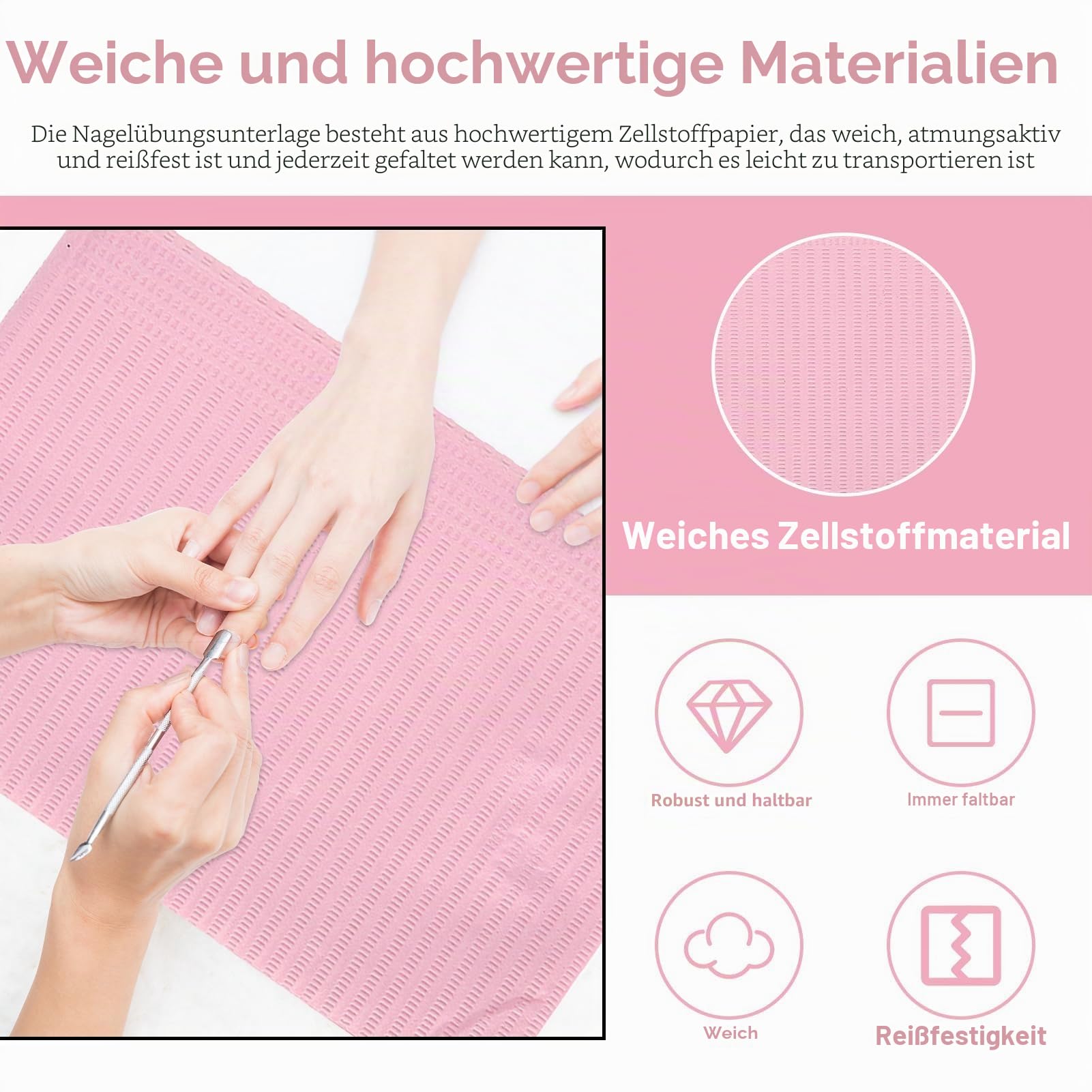 125 Stück Nagelkunst-Tischset, rosa, wasserdichte Einweg-Nagelkunst-Papierpads, Nagelpapierhandtücher, Zahnlätzchen, Tattoo-Zubehör für Maniküre, Nagelkunstsalon, Schönheitssalon, 18,1 x 12,6 Zoll