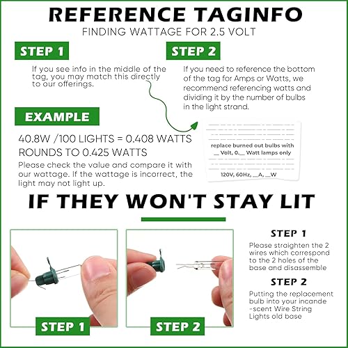 Miniatura 8 de Minibombillas incandescentes de repuesto de Navidad, luces de vidrio de 2,5 V con base verde, 0,17 amperios, 0,425 W (transparentes, 50)