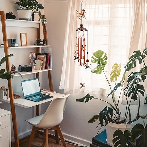 Miniatura 4 de Yardwe Campanilla de viento vintage Feng Shui colgante de caballo, tubo colgante de caballo, campanillas de viento conmemorativas de metal, campanas