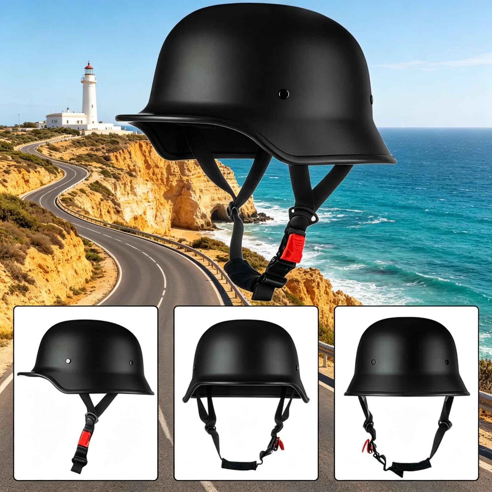 Phantom Mini Kask Motocyklowy Otwarty Certyfikat Atest ECE 22.06 Dopuszczony do Ruchu Skorupa ABS Szybkie Zapięcie Cruise Bobber z Kominiarką Skuter Chopper