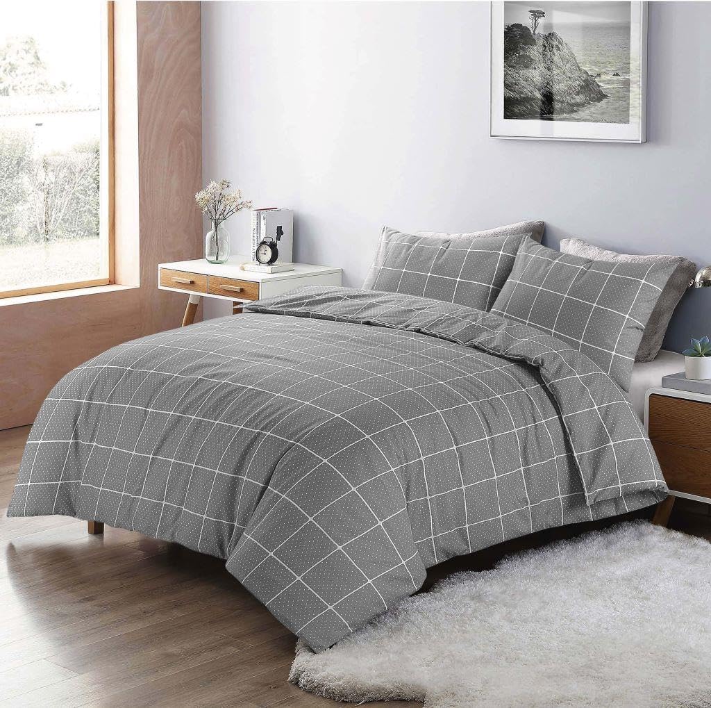 Kampala Hill Mateo Reversible Stripes and Dots Duvet Cover Set Grey Geometric Single Bedding Set