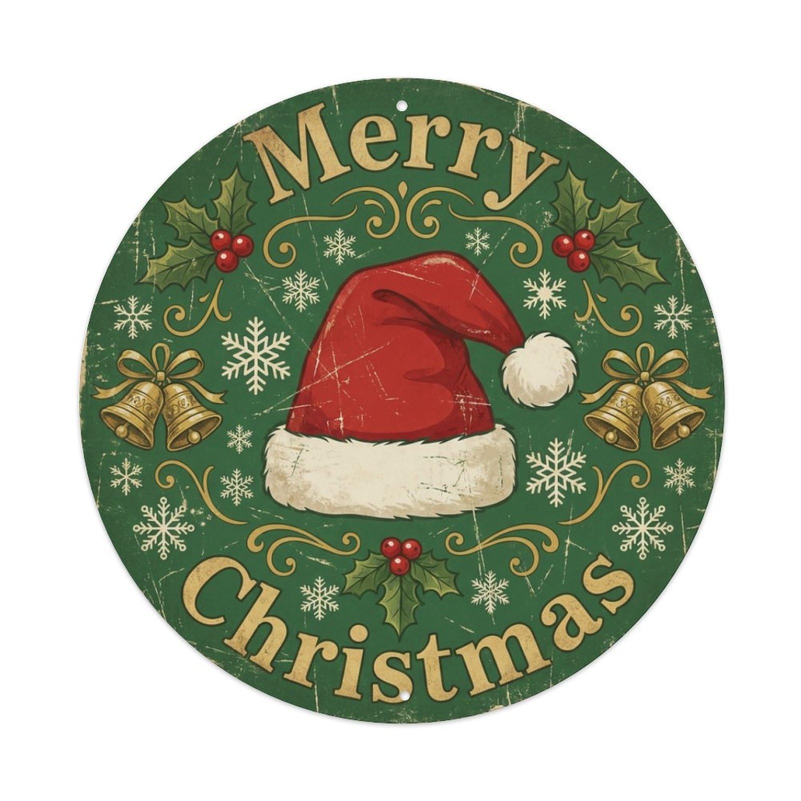 Merry Christmas Santa Hat Holly Jolly Metal Tin Sign