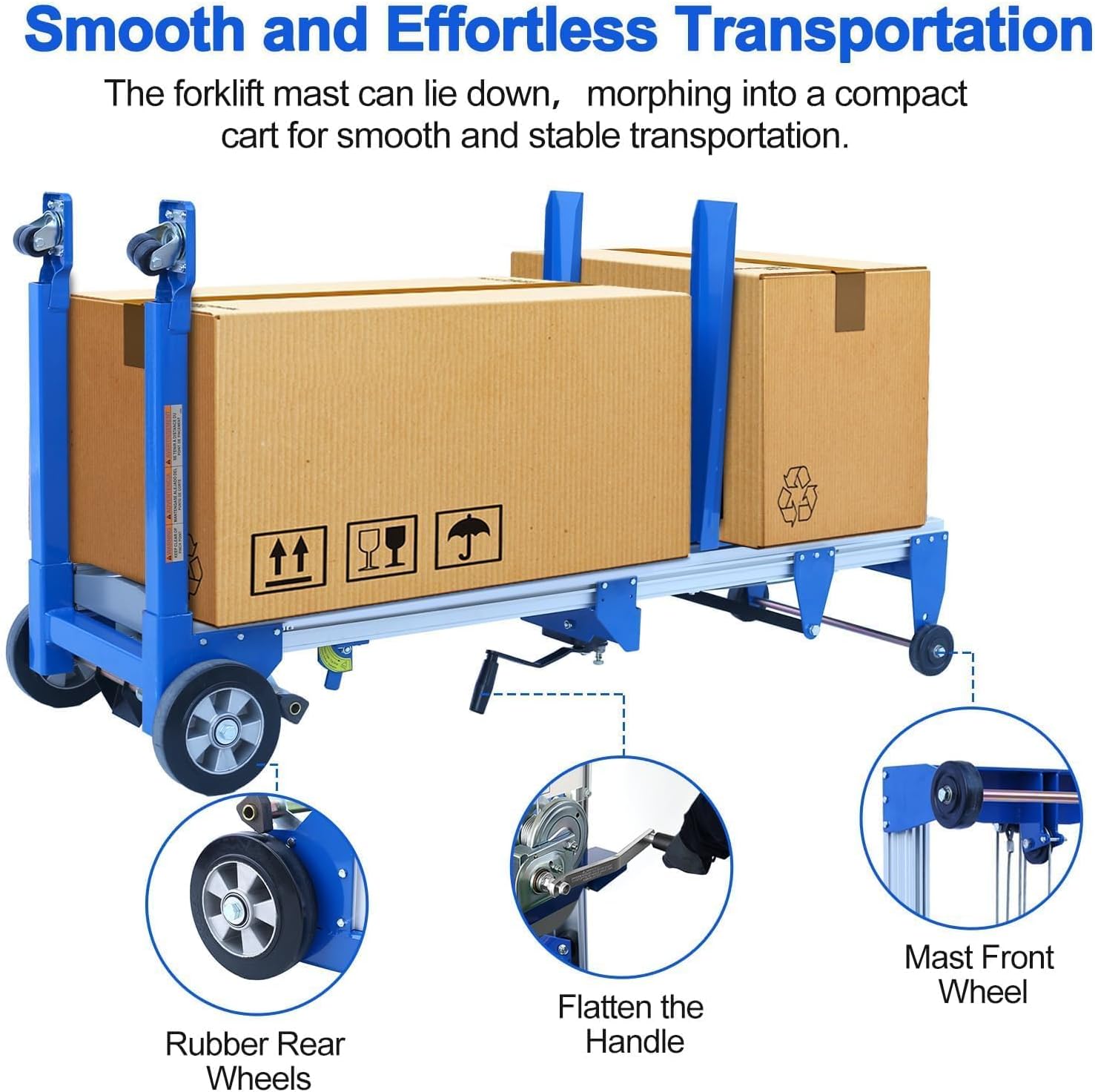 122" Material Lift Winch Stacker, 400 lbs Capacity Manual Material Lifts, Fixed Straddle Material Lifter, Hand Winch Lift Trucks for Warehouse, Factory, Lightweight, 34.60" L x 24.80" W, Blue
