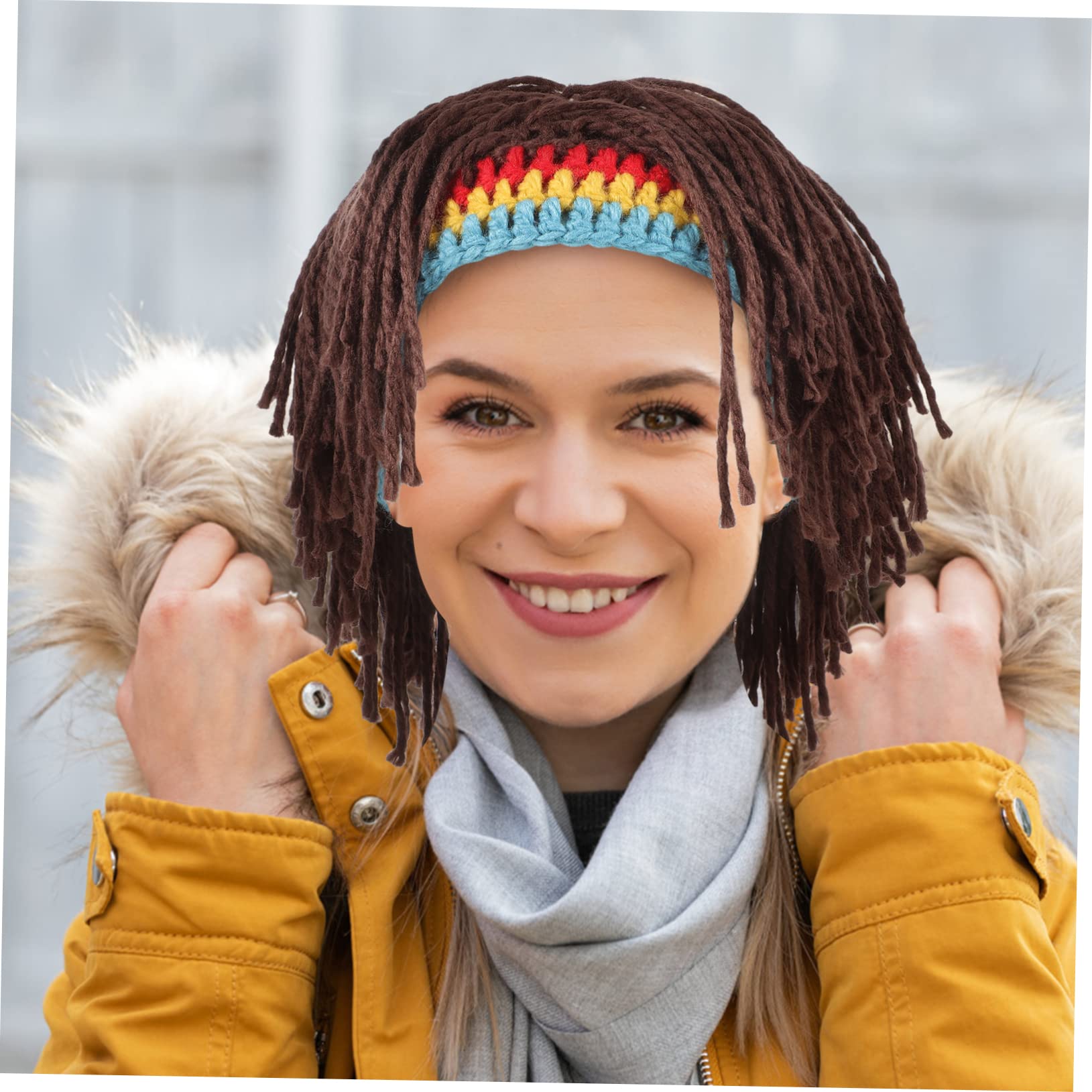 Didiseaon Fashionable Wig Hat for Men/Women Warm Knit Headwear Cool Party Accessory Coffee