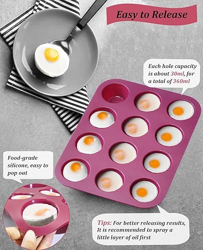 Miniatura 4 de Mini molde de silicona para magdalenas, 12 tazas de silicona con cepillo de silicona para hacer mini pasteles de muffins, pan, tarta, sin BPA y apto