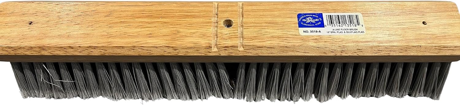 Magnolia 3518-A Professional Series Floor Brush, 18" Coarse Brown Center & Silver Flagged Border Bristles – 3" Trim, Wood Block, A-Line Bolt-On Handle Compatible (Head Only)