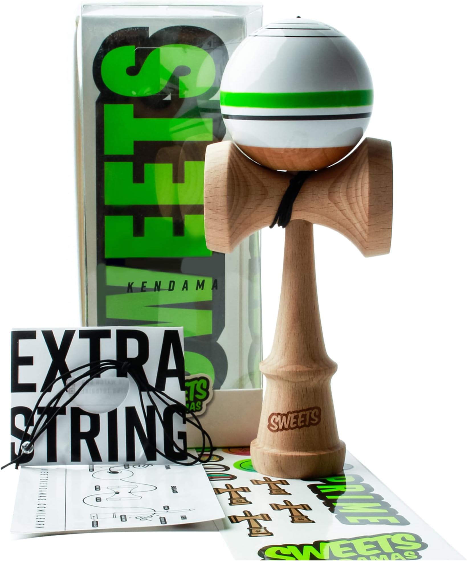 Sweets Kendamas Prime Sport Stripe Kendama - Sticky Paint, Stripe Design, Extra String Accessory Bundle (Home Team)