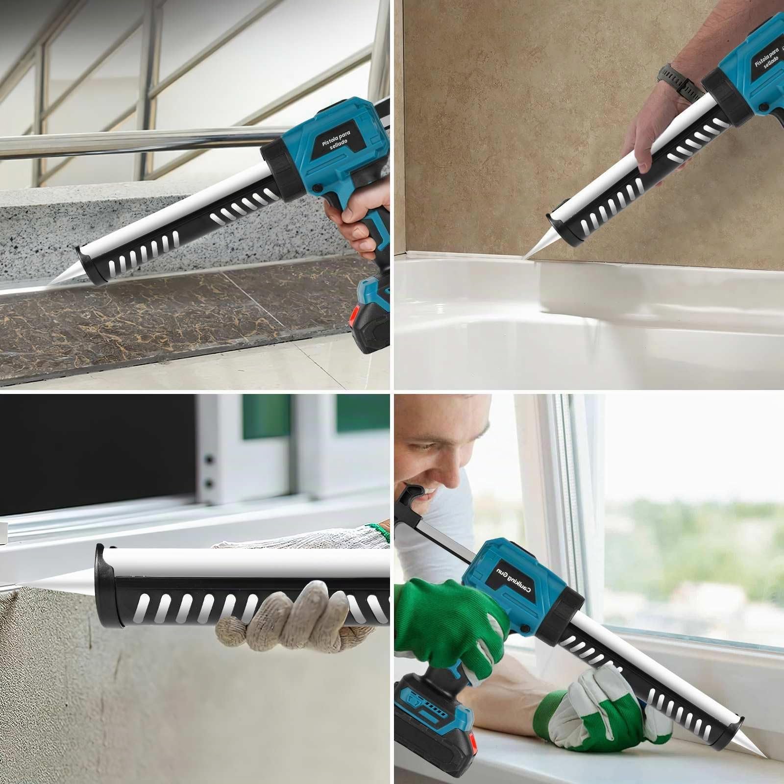 Pistola de silicona eléctrica para Makita 18 V, pistola de cartucho inalámbrica para cartuchos de 300 ml, 4 velocidades ajustables, pistola de cartucho eléctrico para sellar, sellado (2 baterías)