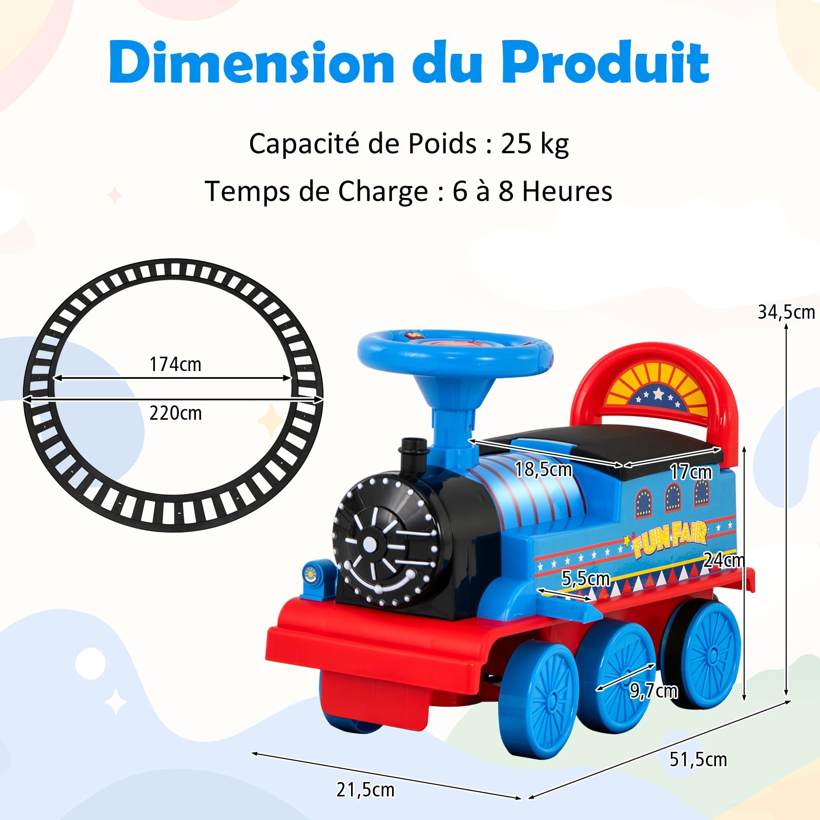 DREAMADE Train de Porteur Bébé Électrique avec 16 Pistes, Voiture à Pousser avec Lumières et Sons,Espace caché sous Le Siège, Cadeau de 3 Ans + (Bleu