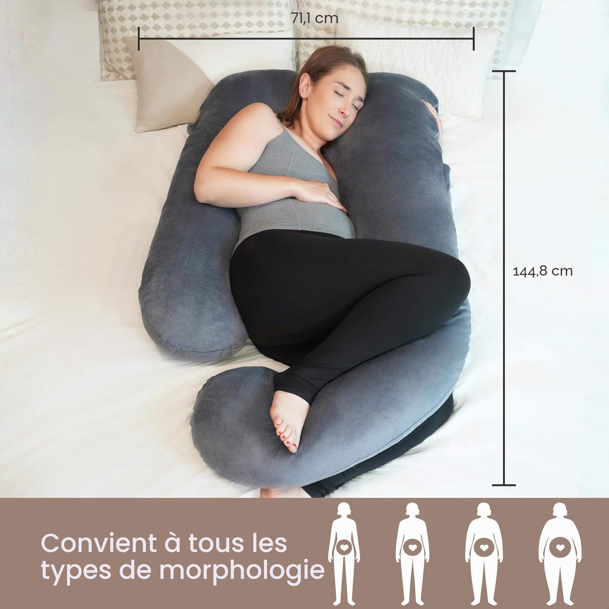 Coussin de Grossesse Ergonomique en U Housse Amovible | Coussin grossesse pour Dormir,coussin allaitement Soutien Corporel Intégral pour Adulte-L'Essentiel de la Maternité