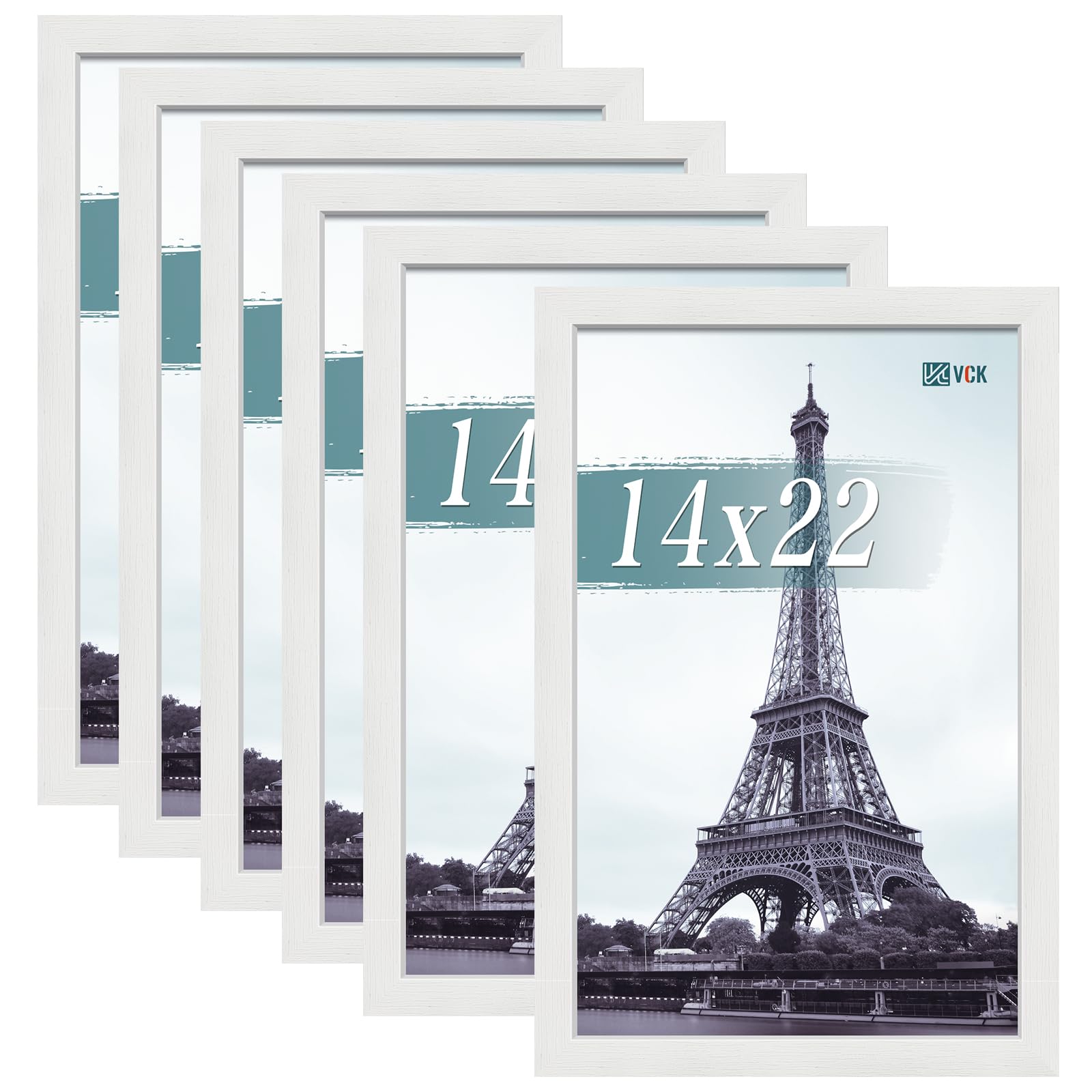 VCK 14x22 Picture Frame Set of 6, Elegant White Wood Poster Frame
