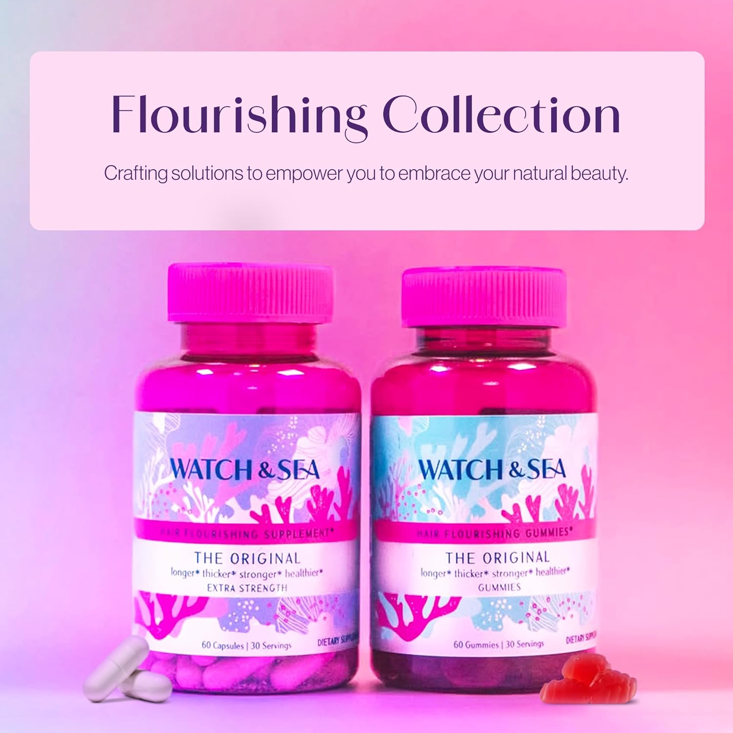 Watch & Sea Flourishing Hair Gummies - Hair Vitamins for Hair Growth and Thickness with Biotin, and Marine Collagen for All Hair Types - Passion Fruit Flavor - 60 Gummies - Image 7