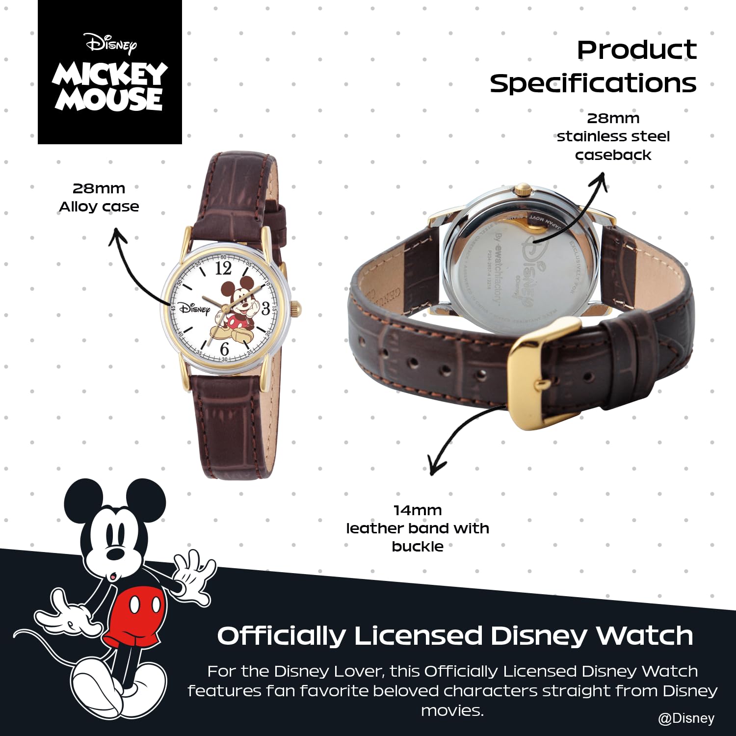 Disney Reloj Analógico para Mujeres de Cuarzo japonés con Correa en Cuero NEW000551
