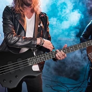 Ktaxon Electric Bass Guitar Burning Fire Style Bass Set with Portable Bass Bag، Premium Cable، Adjitar Guitar Strap، Wrench Tool، Plectrum ( Matte Black )