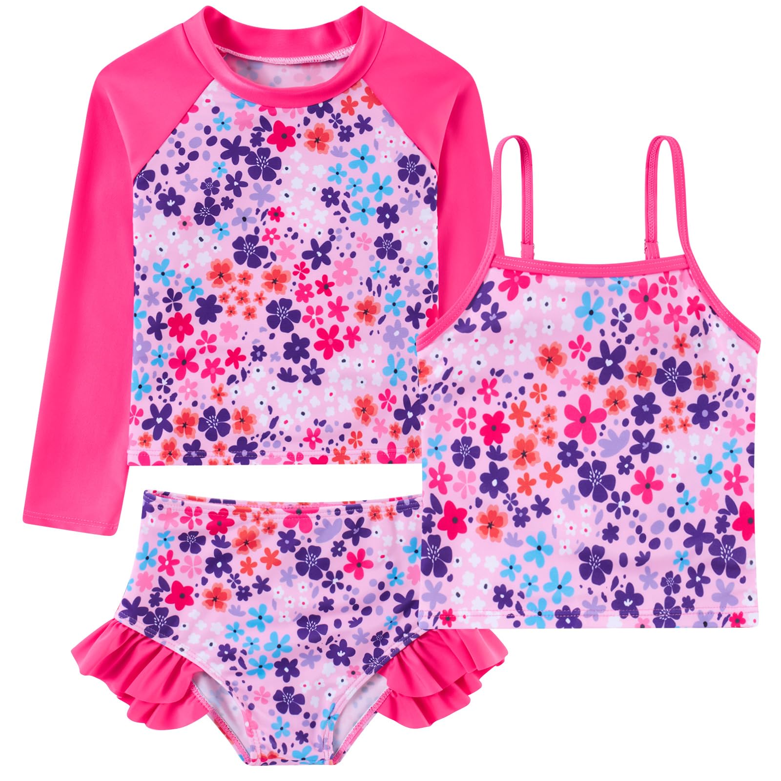 Funnycokid Girls Swimsuit Tankini Rash Guard Set Bathing Suits 3-10 Years