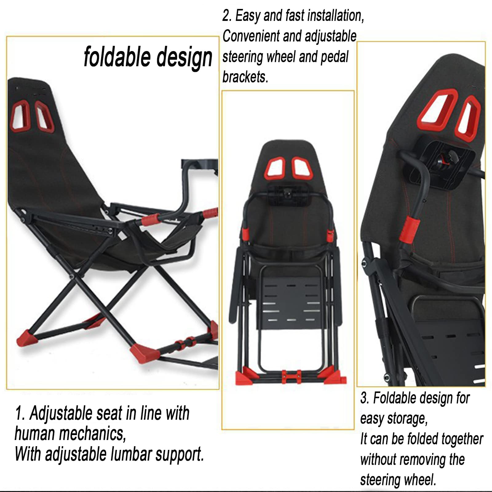 Simulatore di Volante da Corsa con Supporto per Volante Regolabile, Sedile e Schienale ergonomici Pieghevoli, Compatibile con Xbox One e PC
