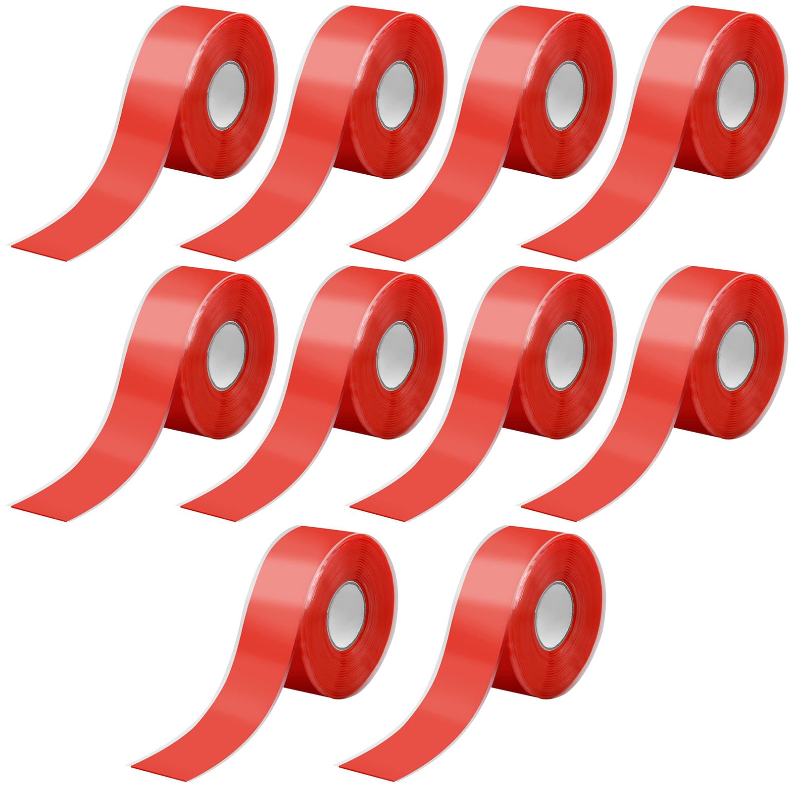 10 rollos de cinta de sellado de reparación, 25 mm x 300 mm, de silicona, impermeable, autofusible, cinta de fontanería para tuberías de emergencia, fugas de manguera de agua (rojo)