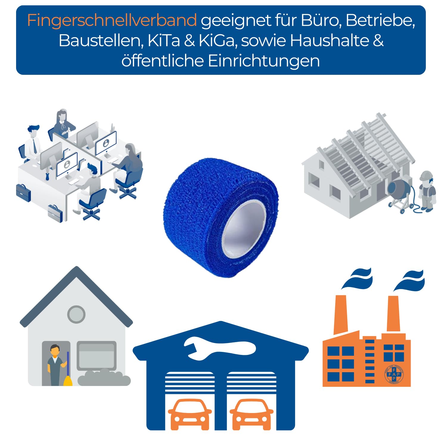Fingerschnellverband selbsthaftend blau – 120er Pack – kohäsive Bandage ohne Klebstoff – wasserfest, elastisch, latexfrei – je 2,5 cm x 5 m – für Finger, Fingerkuppen & Gelenke