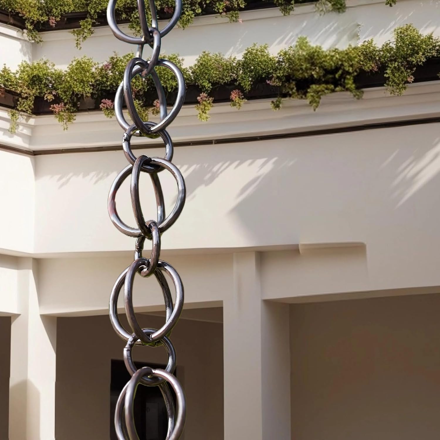 Rain Chain with Double Black Rings, 39.4 Inch Gutter Downspout Alternative, Outdoor Aluminum Water Ornament for Villas and Gardens