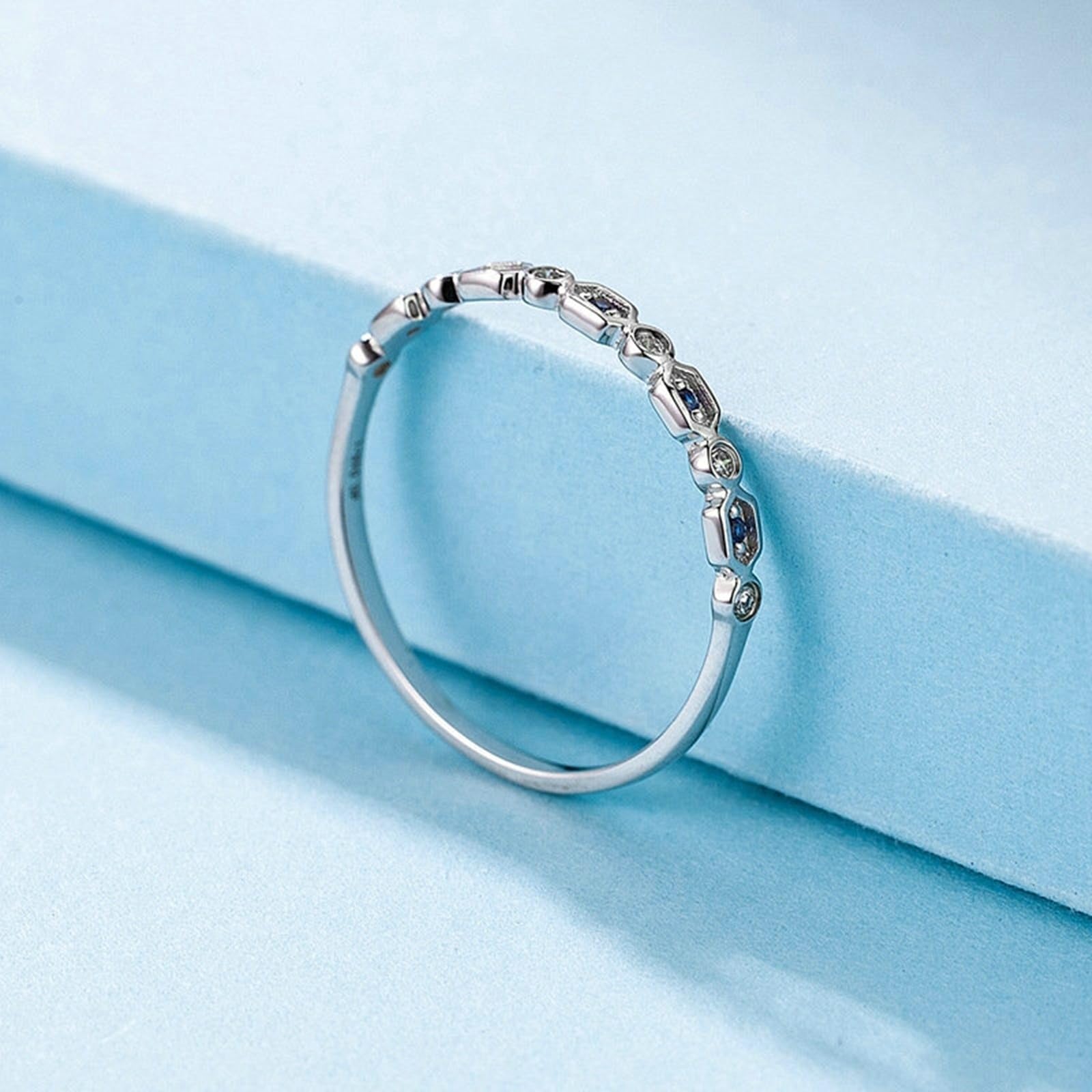 Anello Promessa Oro Bianco/Platino Anelli promesso Sottili Vintage per lei con Zaffiro e Diamante