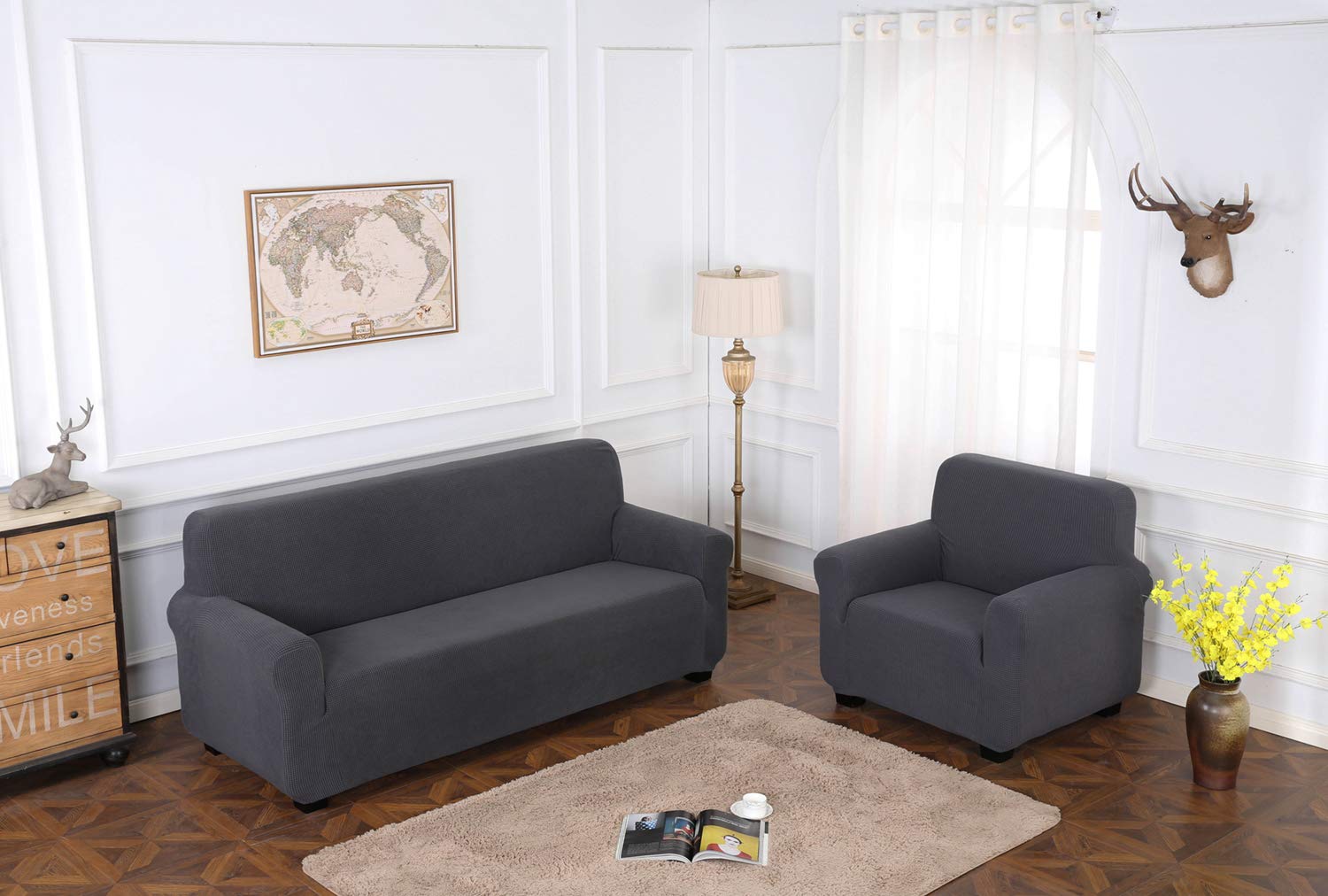 TIANSHU Copridivano 3 Posti Elasticizzato Jacquard Antiscivolo Copertura Poltrona Antimacchia Cani Pet Salvadivano (3 Posti, Grigio)