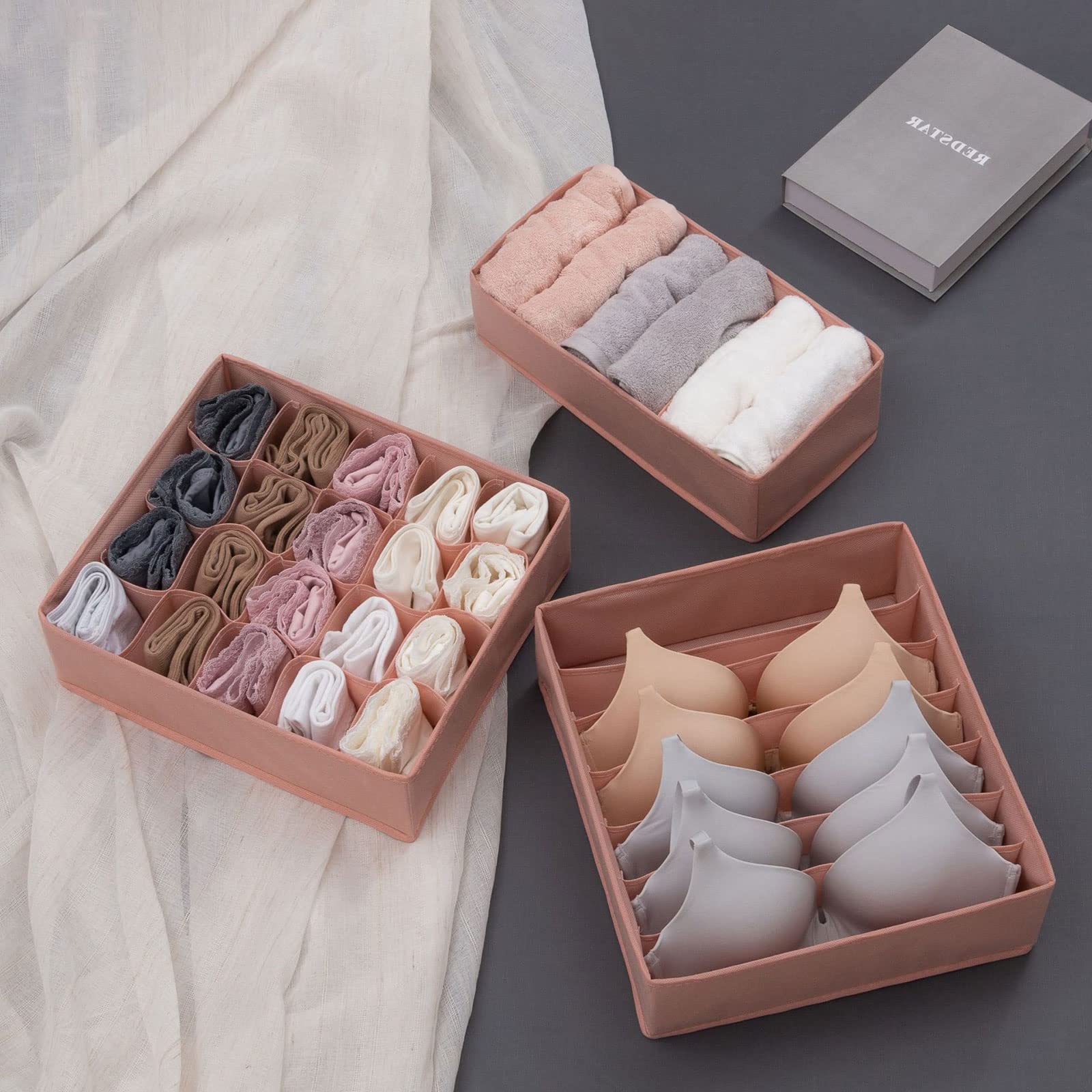 LEFAH 3 stks/set ondergoed lade organizer opbergdoos opvouwbare kast organisatoren lade verdeler opbergdozen voor onderbroek sokken beha (kleur: 3 stuks grijs
