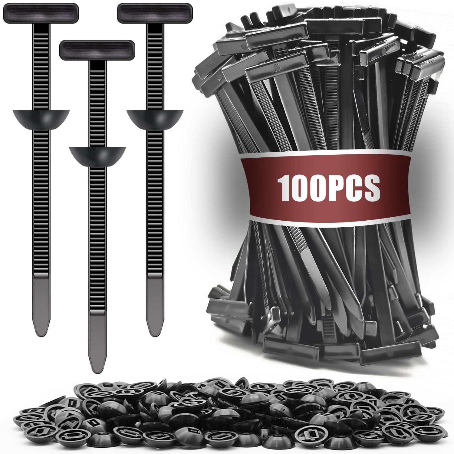 Photo 1 of 100 Pack Nylon Universal Cable Tie Buckle Zip Tie, Heavy Duty Self-Locking Push Pin with Button Fixion Tools, UV Resistant Plastic Rivet Fasteners for Car Auto Repair (Fender, Bumper, Trunk Liner)