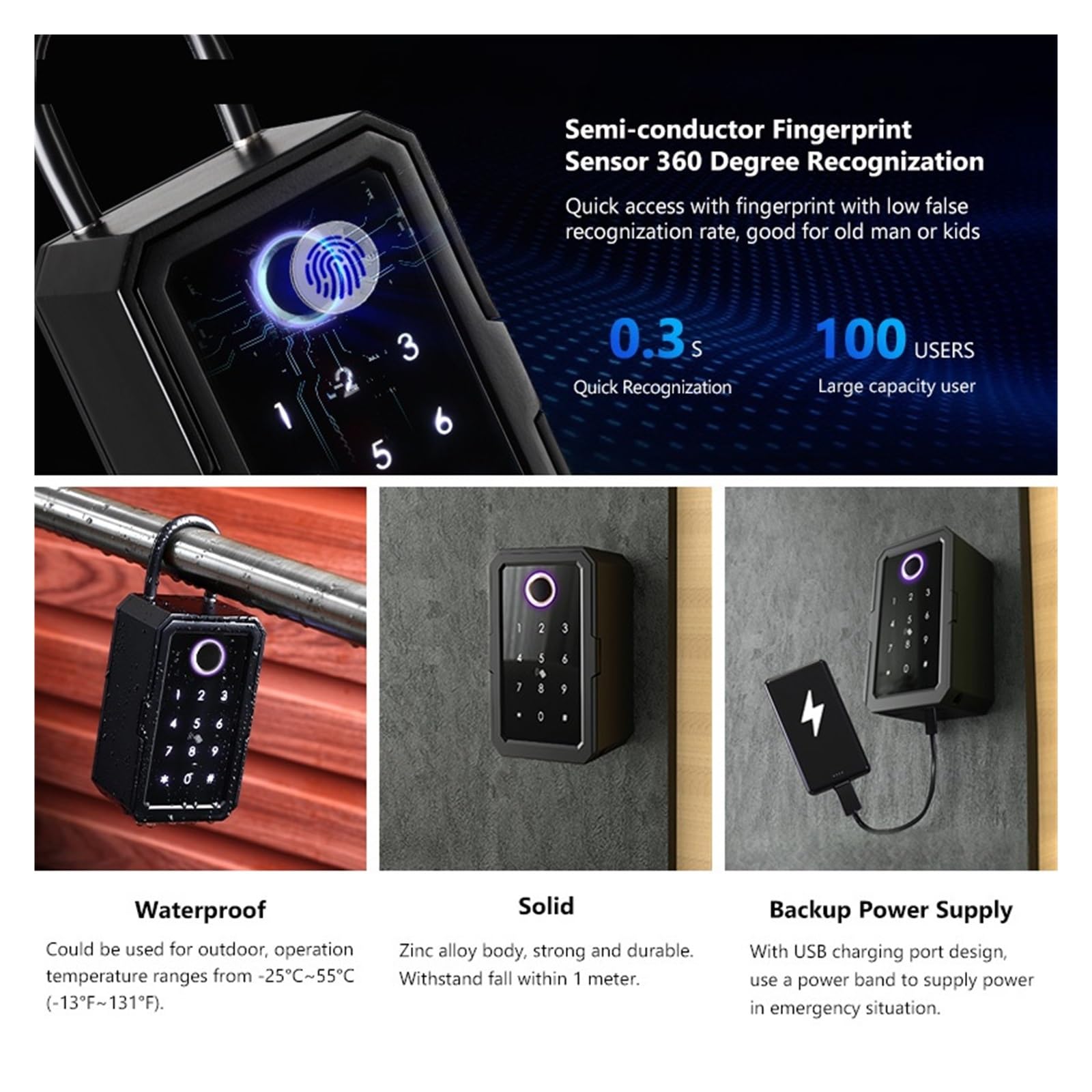Cassaforte Piccola Cassette Di Sicurezza TTlock Password Smart Finrprint Digital Intelinte Tuya Cassette Di Sicurezza Elettroniche Portatili per casa, ufficio, hotel, viaggi(K3-TY)