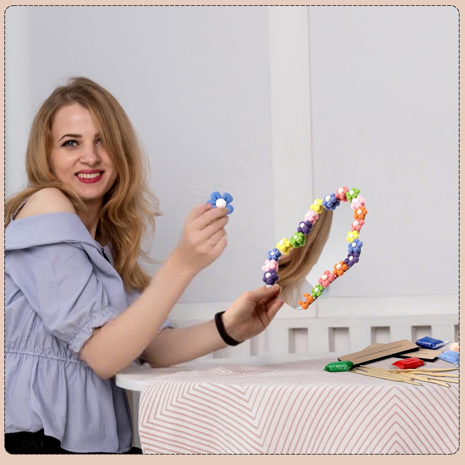 AceOrbit 6 Set Graduation Mirror Crafts Irregular DIY Aesthetic Vanity Mirror Frameless with Stand Decorate Your Own Acrylic Mirrors 36 Colors Modeling Clay and Sculpting Tools for Graduation Party