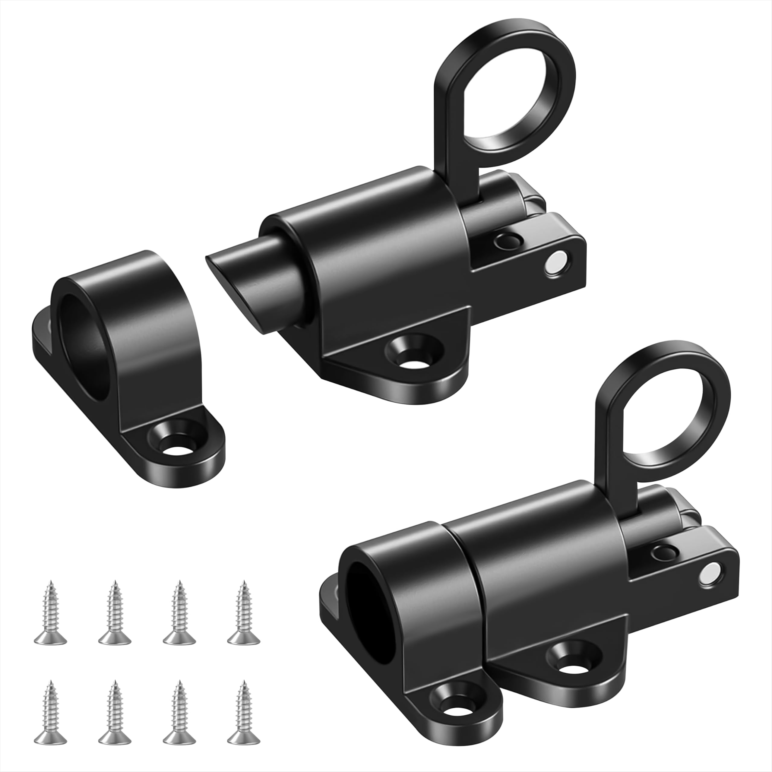 Door Bolt Spring Latch 2 Pack Self-Closing Latches Gate Bolts for Wooden Gates Aluminum Alloy Black Spring Door Lock with Screws for Windows, Cabinet Doors, Garden Gates, Animal Cages