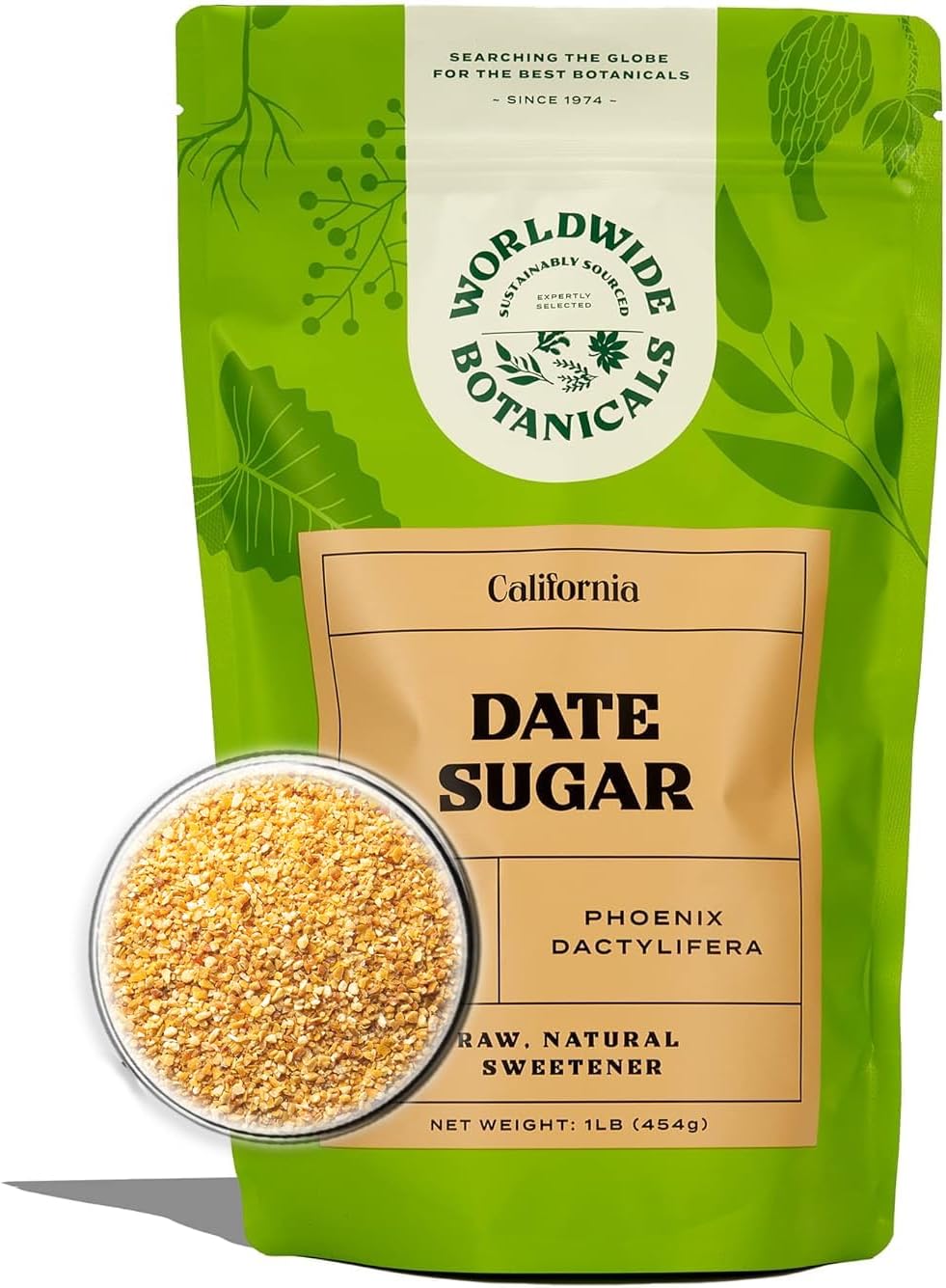 Worldwide Botanicals Date Sugar Granules, 1 lb - 100% Pure Dried Dates, Granular Grind like sugar, Natural Whole Food Sweetener For Baking, Nutrient Rich with Fiber, Gluten-Free, 16 Ounces