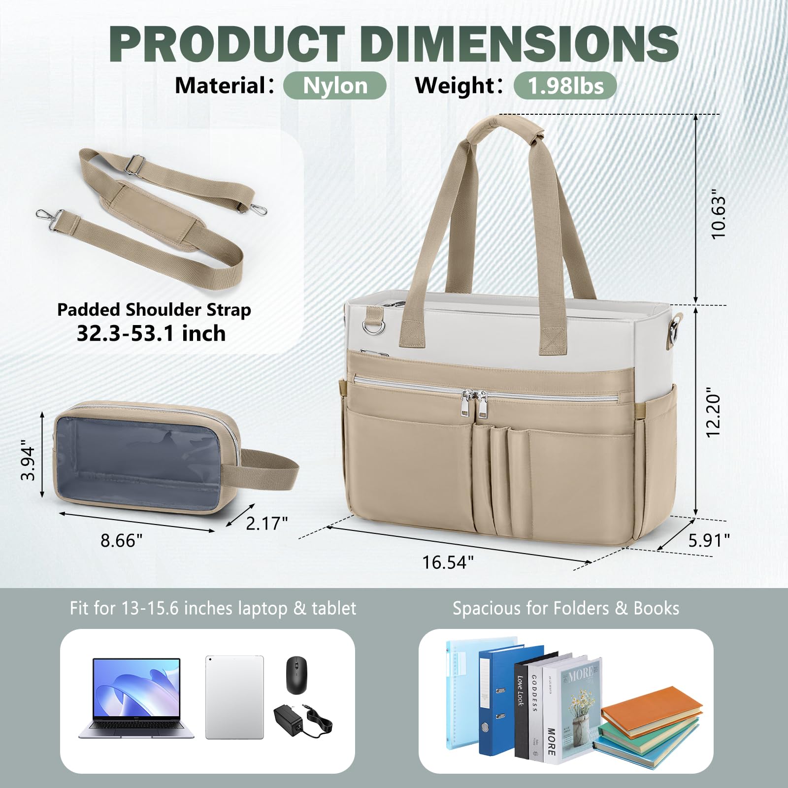 RAINSMORE Sac Cabas Femme Grande Sac d'enseignant Sacs a Main pour Ordinateur Portable 15,6 Pouces Résistant à l'eau Sac Fourre Tout pour Université Quotidien