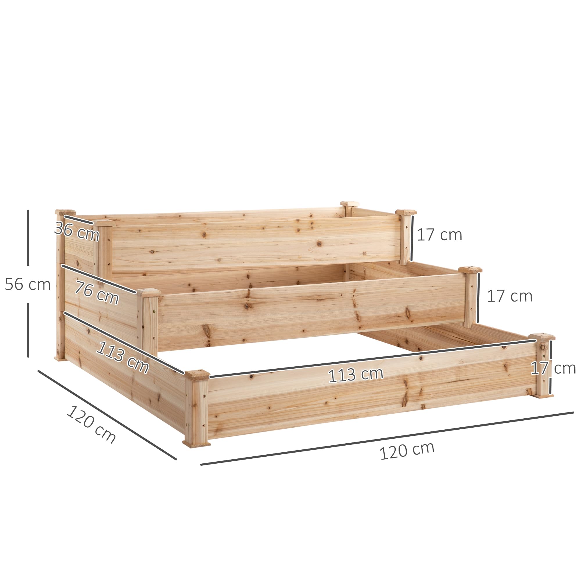Outsunny Jardinera Exterior Grande de Madera Arriate de Jardín de 3 Niveles con Diseño de Escalera Huerto Urbano para Cultivos Plantas Flores para Patio Terraza Balcón 120x120x56 cm Natural