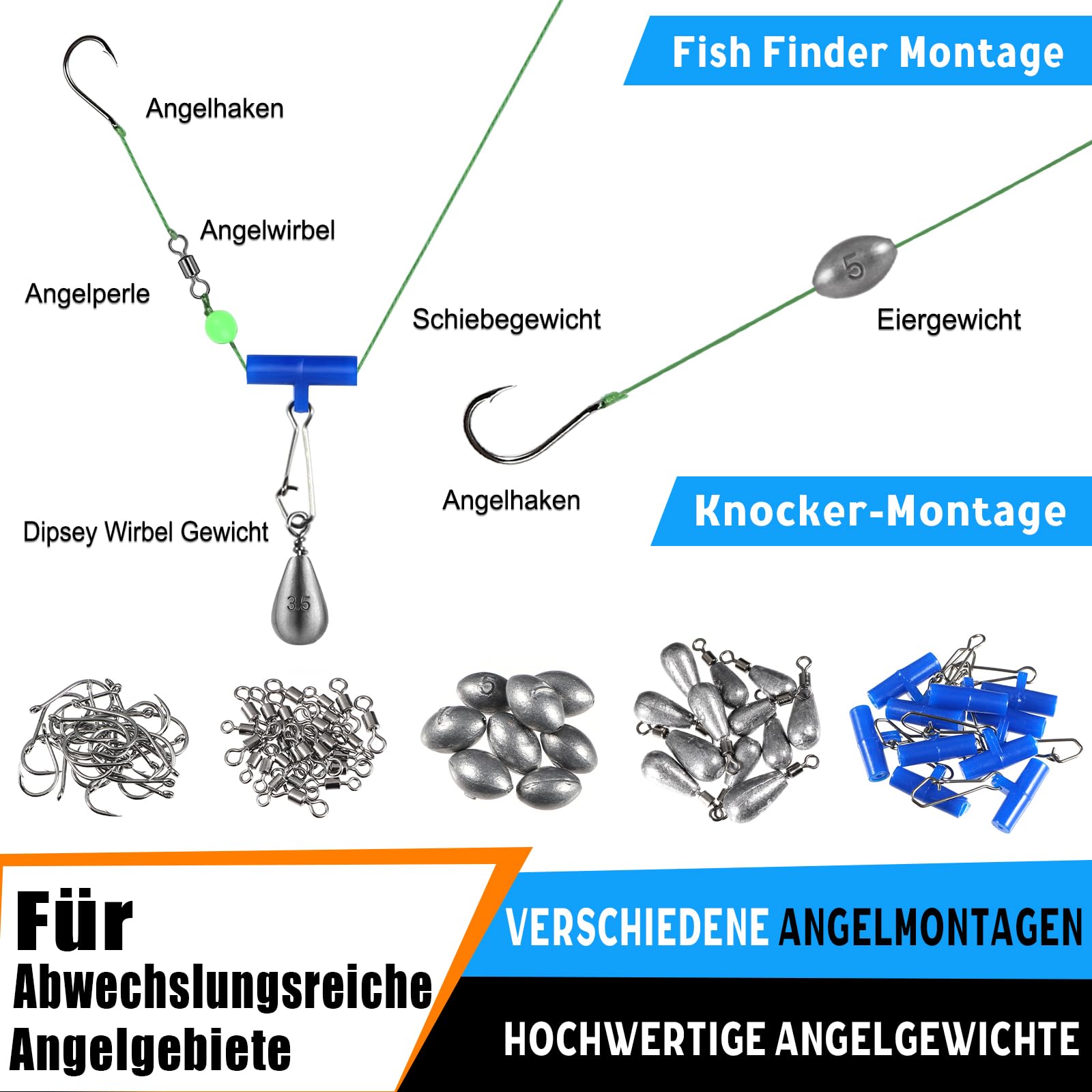 PLUSINNO 472-teiliges Angelzubehör-Set, wasserdichte Angelbox mit Zubehör, Angelgeschenk für Männer inklusive Haken, Gewichten, Zangen, Angelgerät und Ausrüstung für Barsch und Forelle