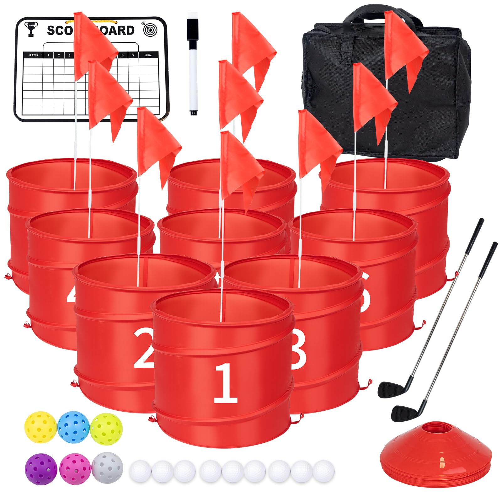 WodGod 9 Pcs Backyard Golf Outdoor Game with 2 Clubs - Outdoor Golf Yard Game for Adults and Family, Beach, Camping, Lawn, Park