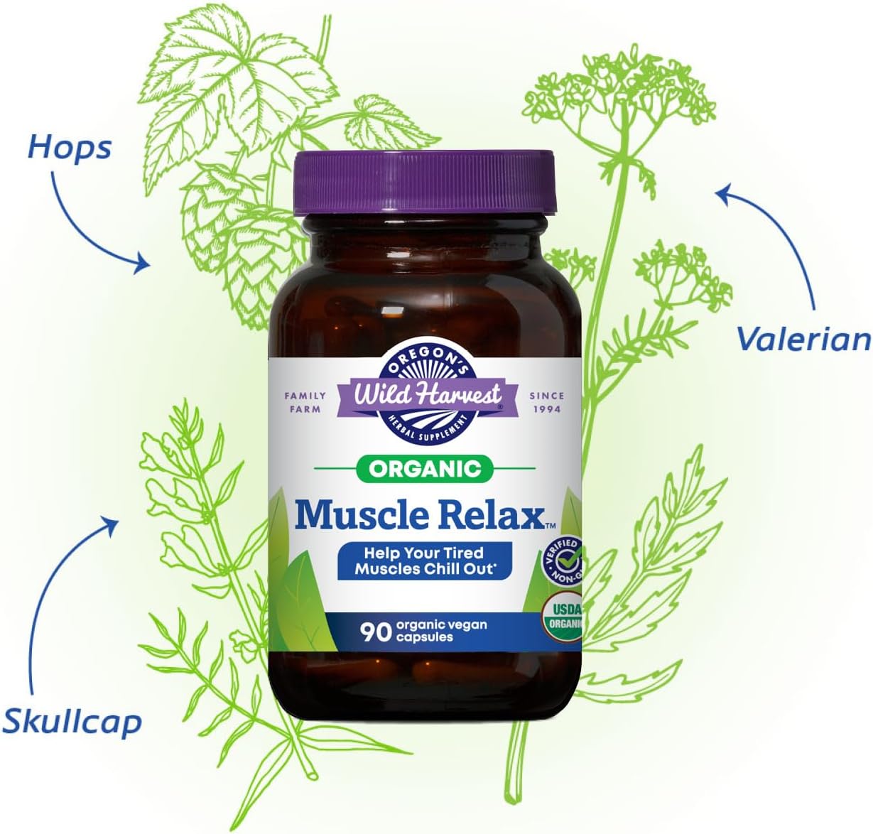 Oregon's Wild Harvest Muscle Relax Herbal Supplement Vegan Capsules with Valerian, Hops and Skullcap - USDA Certified Organic - 180 Count - Image 4