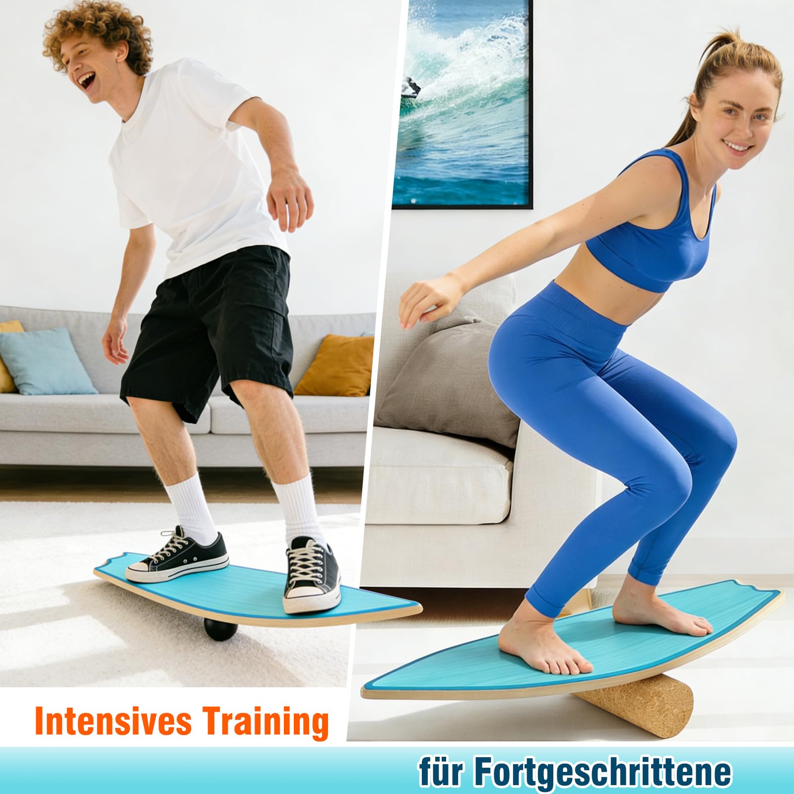 Vicye Balance Board Erwachsene & Surfing Balance Board Set – Holz Balanceboard mit Korkrolle, Halbkugel & Gummiball – Balance Trainer für Surfen, Snowboard, Skateboard – Rutschfeste Oberfläche