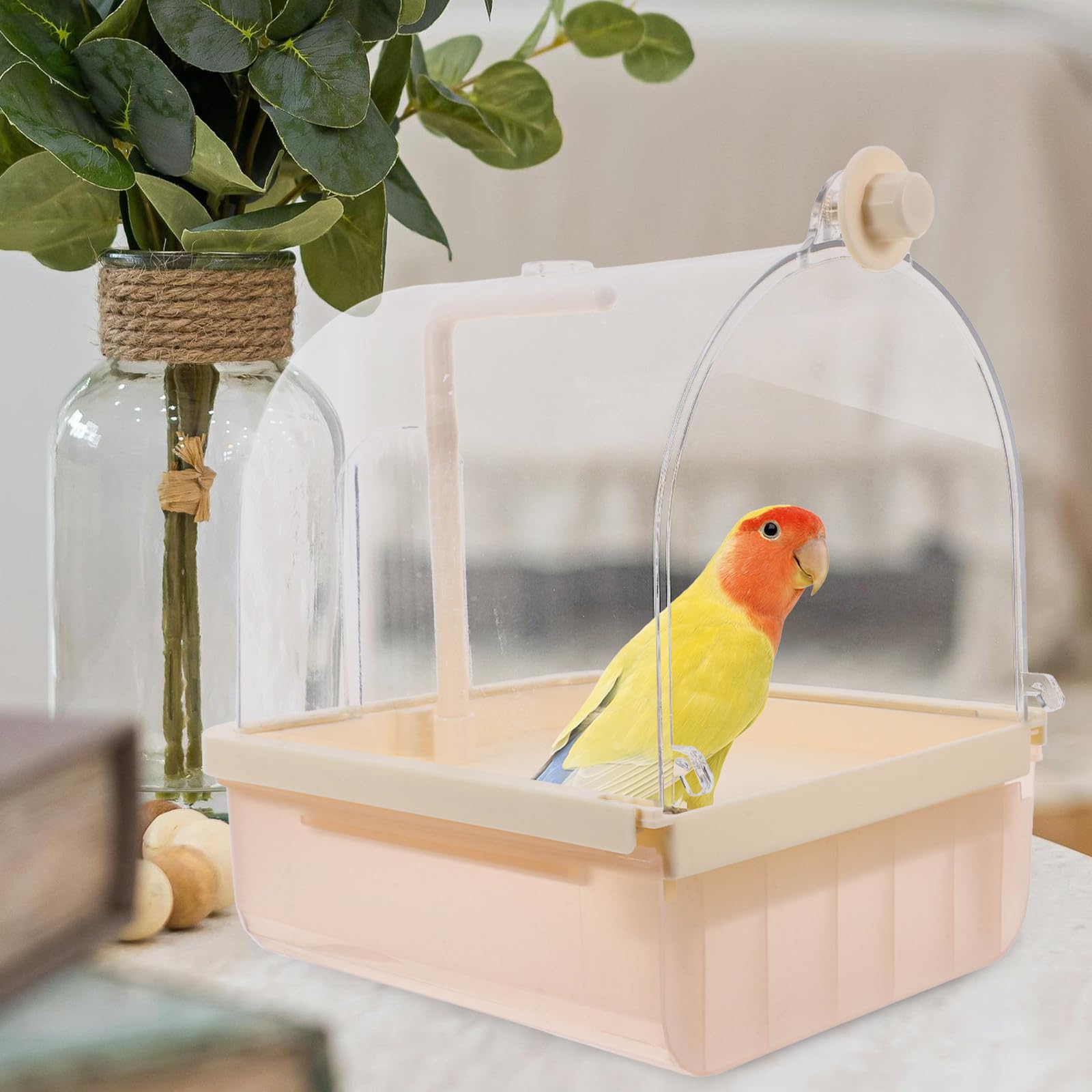 Automatische Vogelbadewanne aus Abs für Käfige Hängendes Vogelzubehör mit 180° Sprühkopf für Komfortables Baden von Papageien und Nymphensittichen