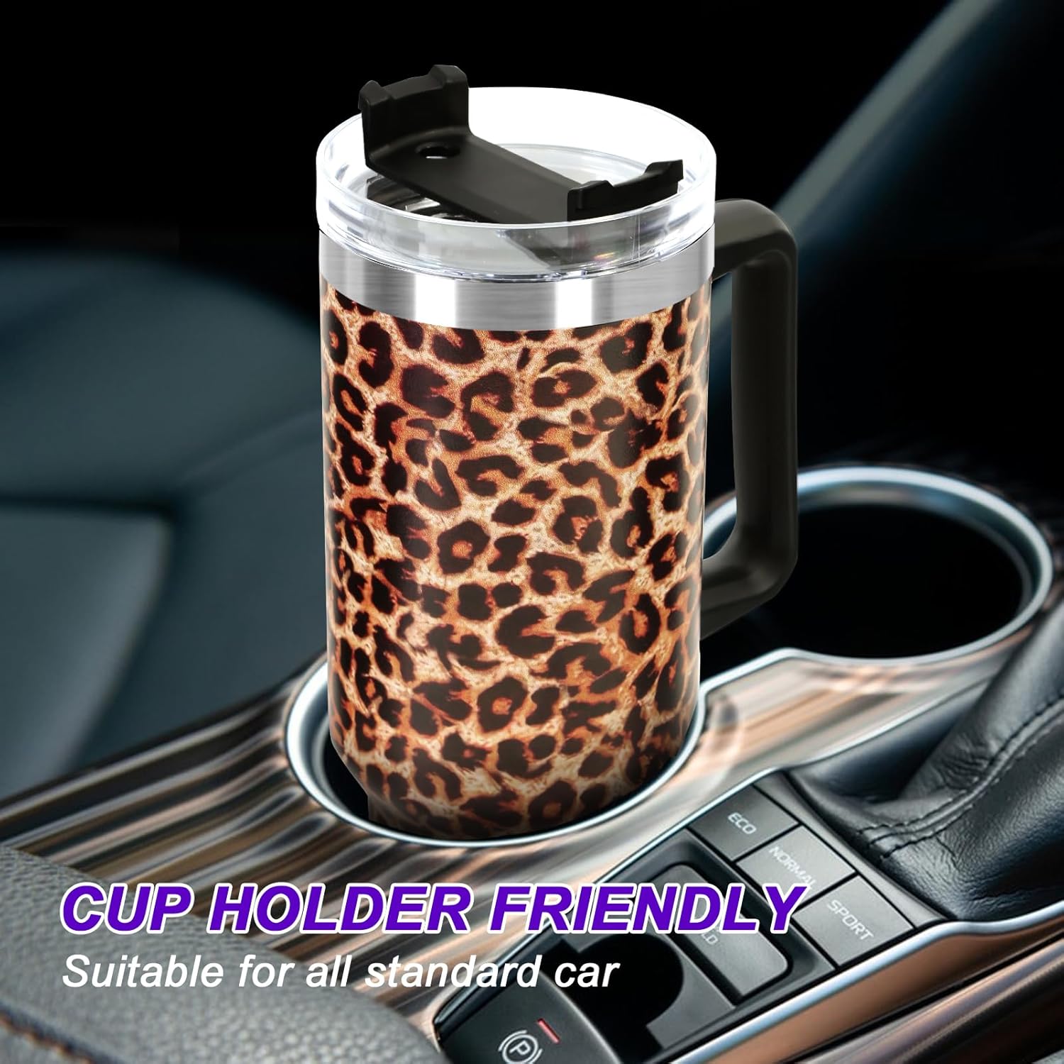 40 oz Tumbler with Handle and Flip Straw Lid, Vacuum Insulated Leak Proof Double Walled Stainless Steel Travel Mug Tumblers, Maintains Cold Ice and Heat for Hours(Leopard Brown Tumbler) - Image 4