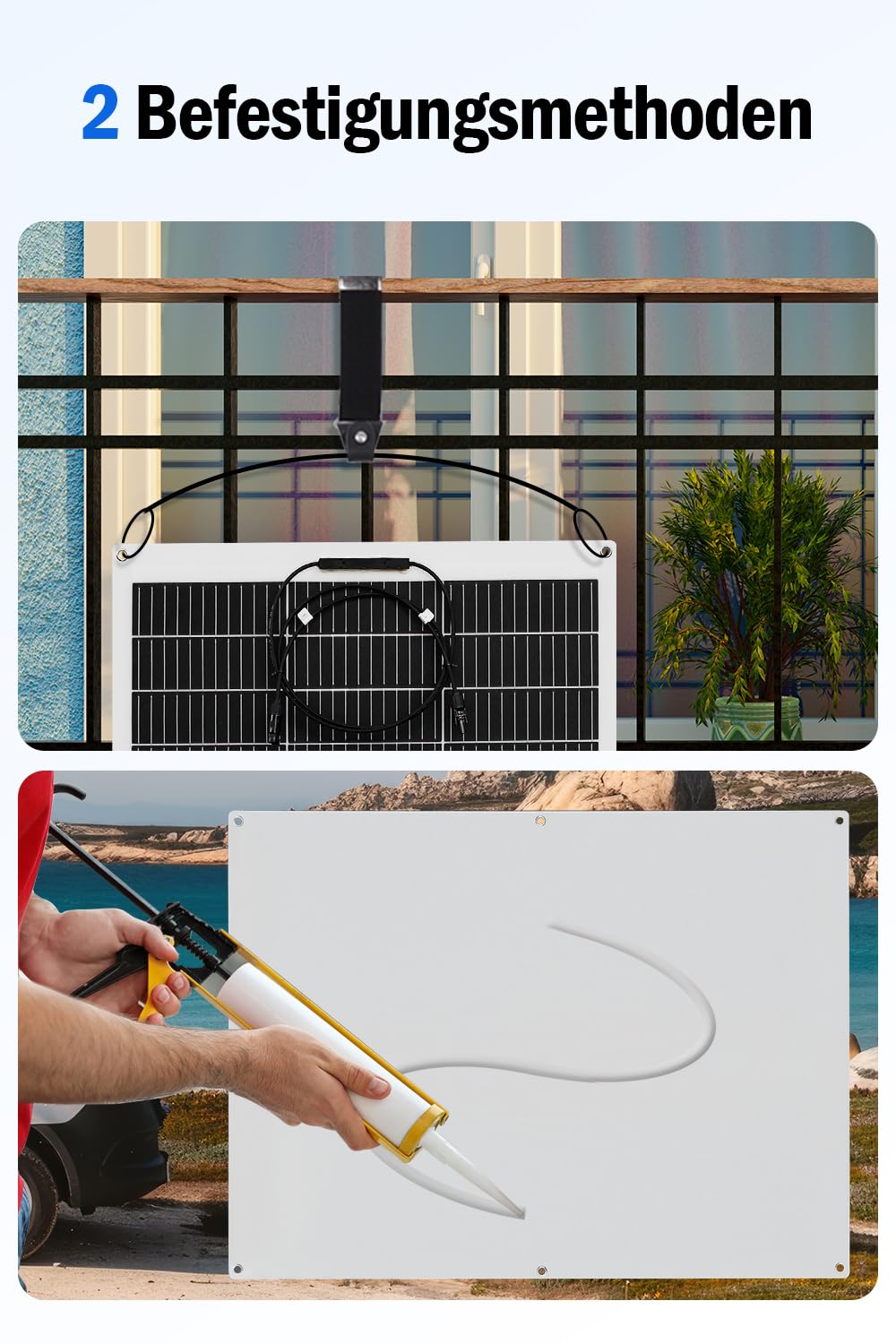 ECO-WORTHY 130W 12V Flexibles Monokristallines Solarpanel Solarmodul mit Ladekabel für Wohnmobil Auto Boot