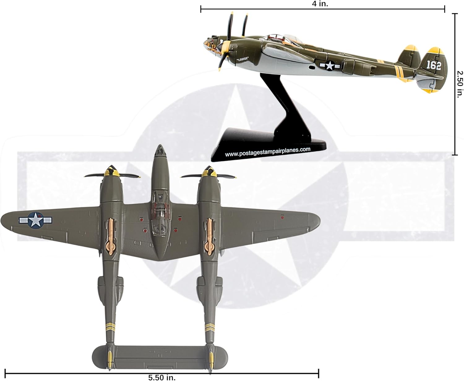 Daron Postage Stamp Lockheed P-38 Lightning “23 Skidoo” 1/115 Die-Cast Collectible Airplane Model with Display Stand – Perfect for Ages 14+