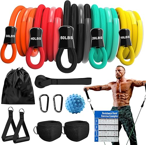 Resistance Bands for Working Out,150LBS Exercise Bands with Handles,Workout Bands for Men Women, Fitness Bands Set for Muscle Training, Strength