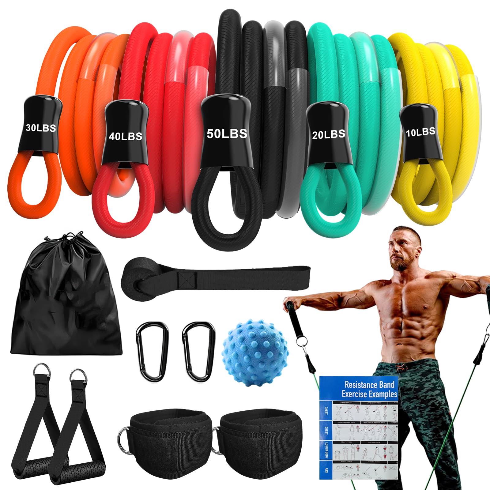 AlpinexFit Resistance Bands for Working Out,150LBS Exercise Bands with Handles,Workout Bands for Men Women, Fitness Bands Set for Muscle Training,