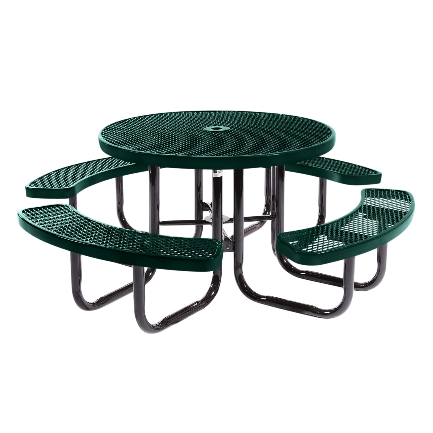 Coated Outdoor Furniture Heavy-Duty Portable Outdoor Picnic Table with Umbrella Hole, Expanded Metal Commercial-Grade Patio Dining Furniture Made in